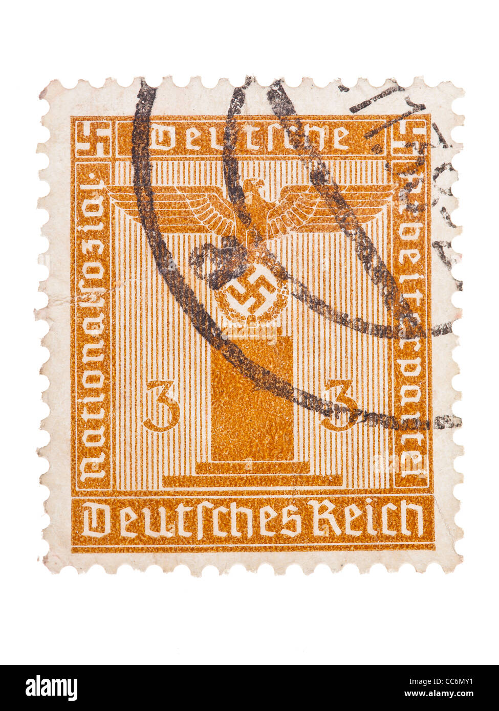 Timbre-poste : Reich allemand, Cachet officiel, aigle impérial, 1938, 3 pfennig, estampillé Banque D'Images