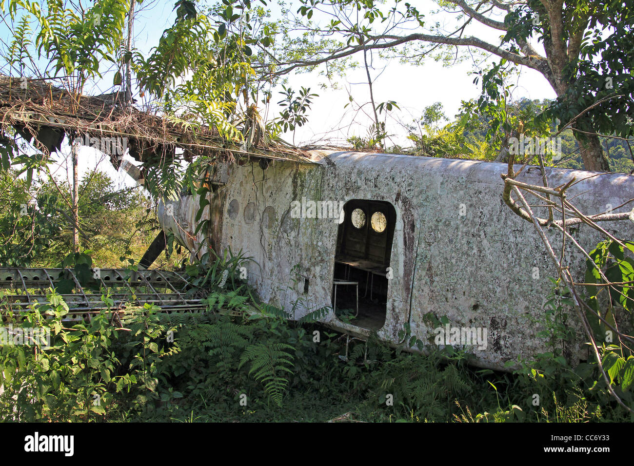 Vue latérale d'avion russe s'écrase en Amazonie péruvienne mystère incroyable ! Banque D'Images