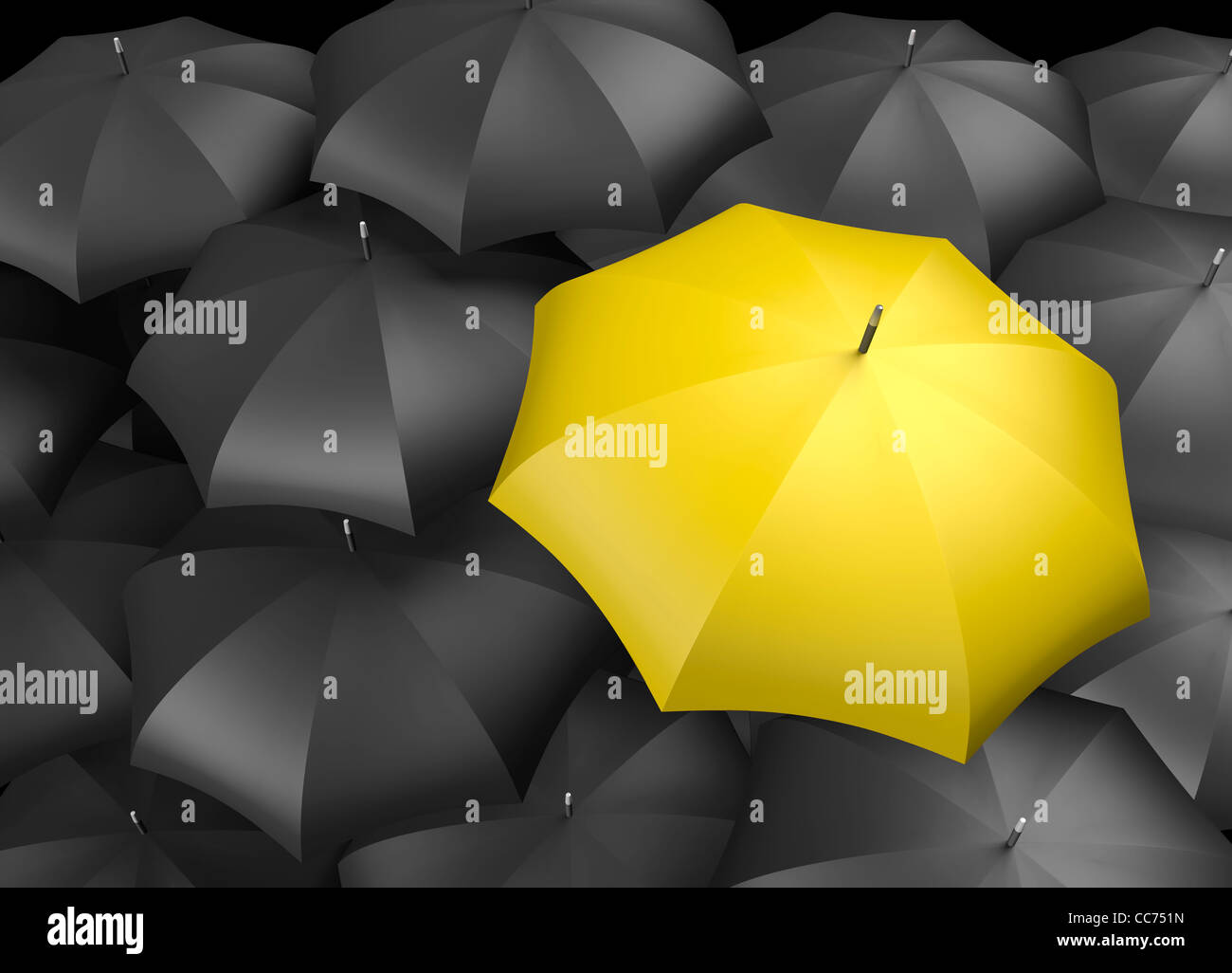 Arrière-plan de parapluies noir et jaune avec des couleurs vives debout parapluie Banque D'Images
