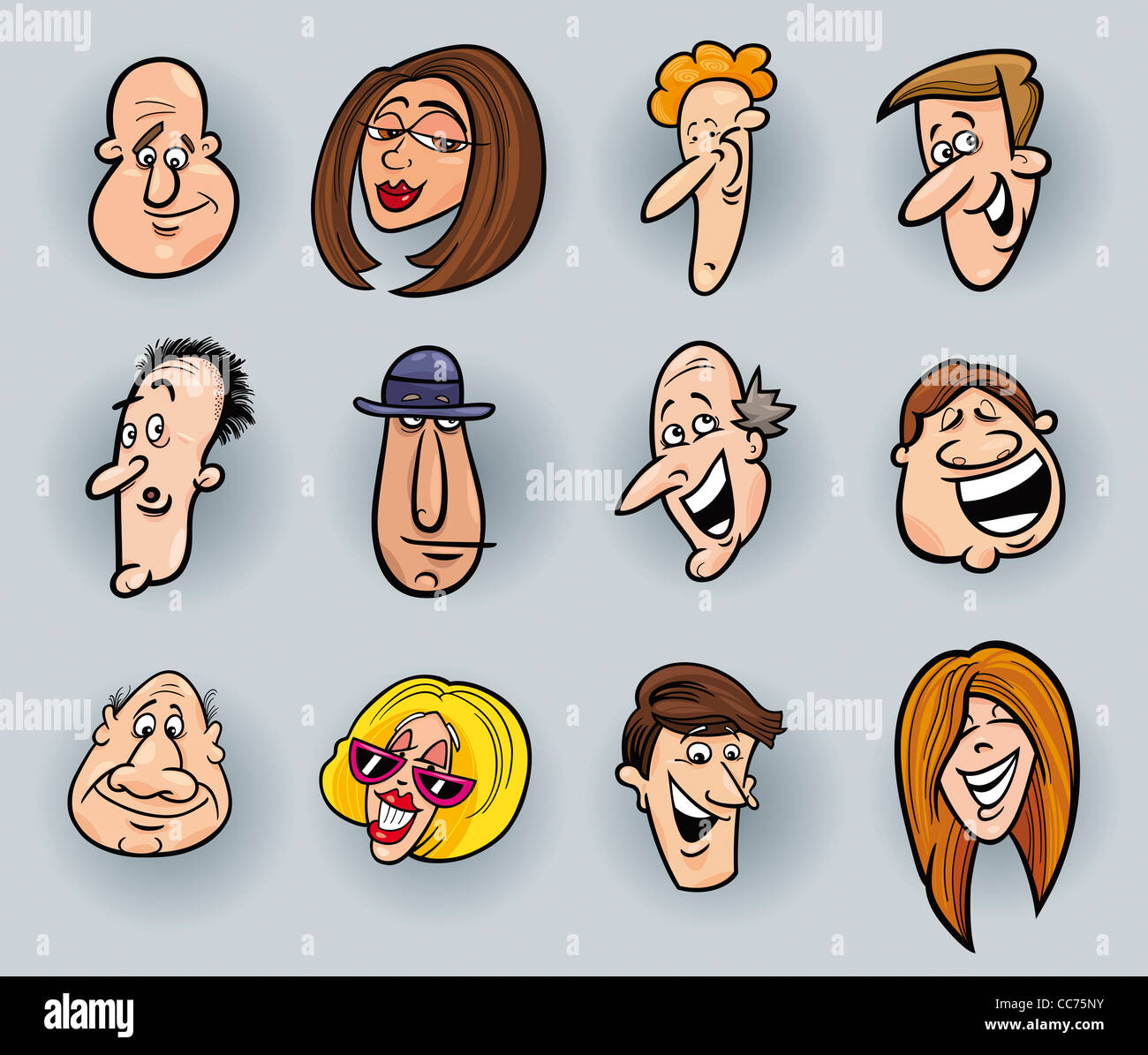 Cartoon illustration de l'ensemble des visages des gens drôles Banque D'Images