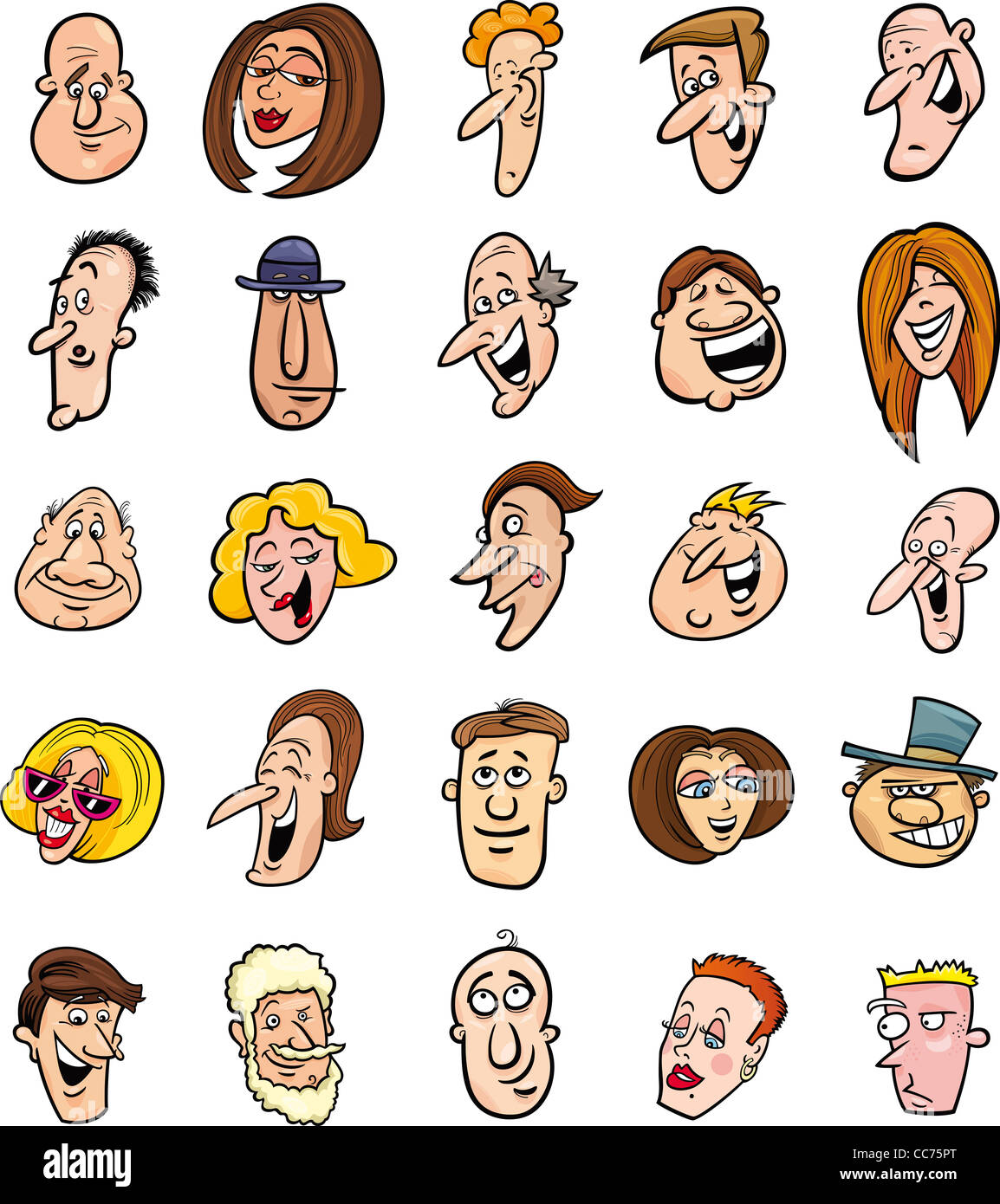 Cartoon illustration de l'énorme ensemble de faces funny people Banque D'Images