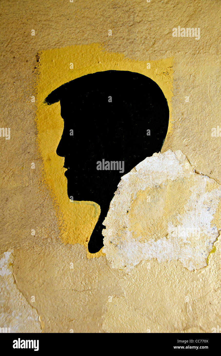 Elvis Presley silhouette salle de bains des hommes, l'aéroport de Matei porte loo Taveuni Island, République de Fidji, Pacifique Sud Banque D'Images