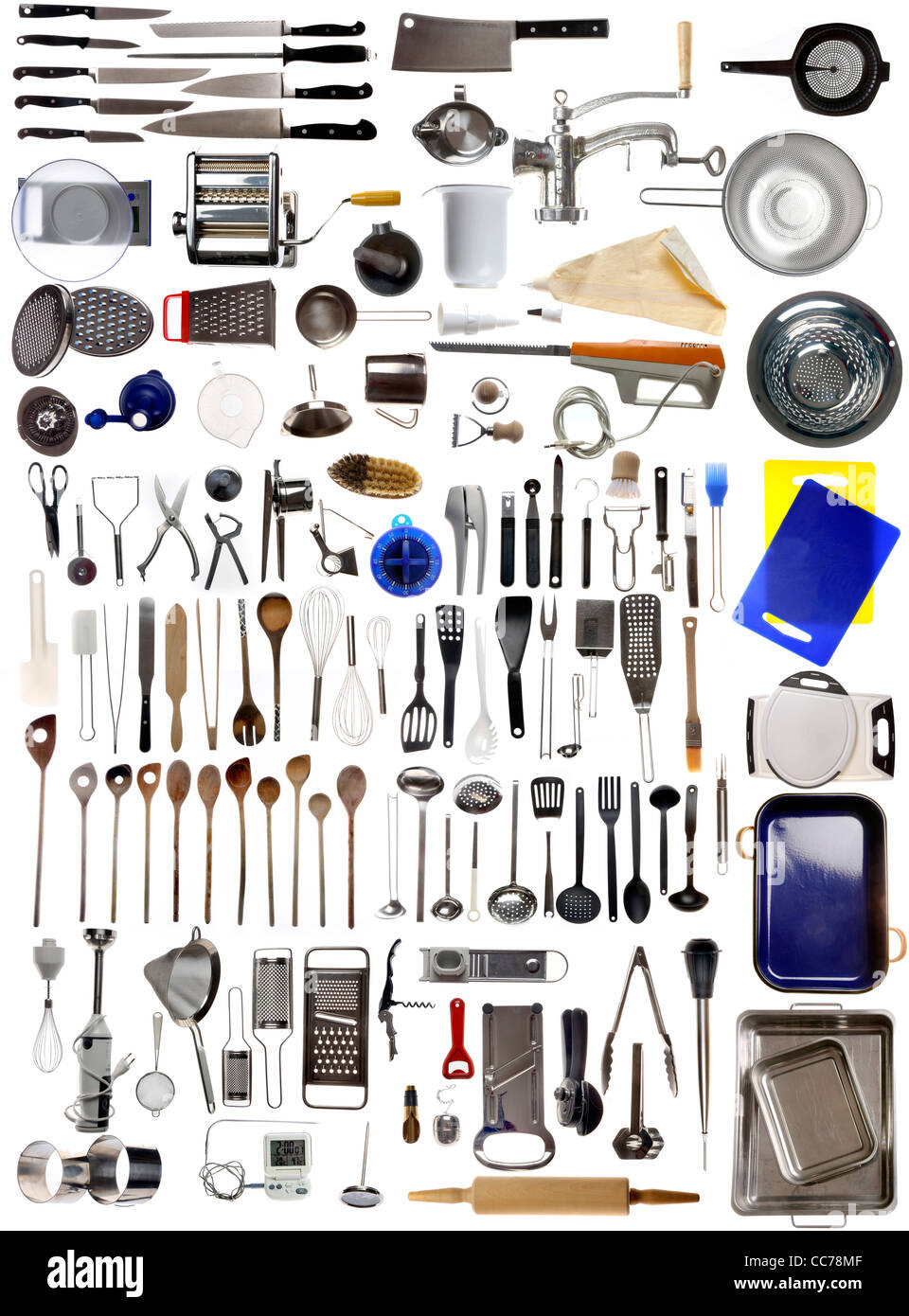 Compilation de divers ustensiles de cuisine, articles de cuisine. Banque D'Images