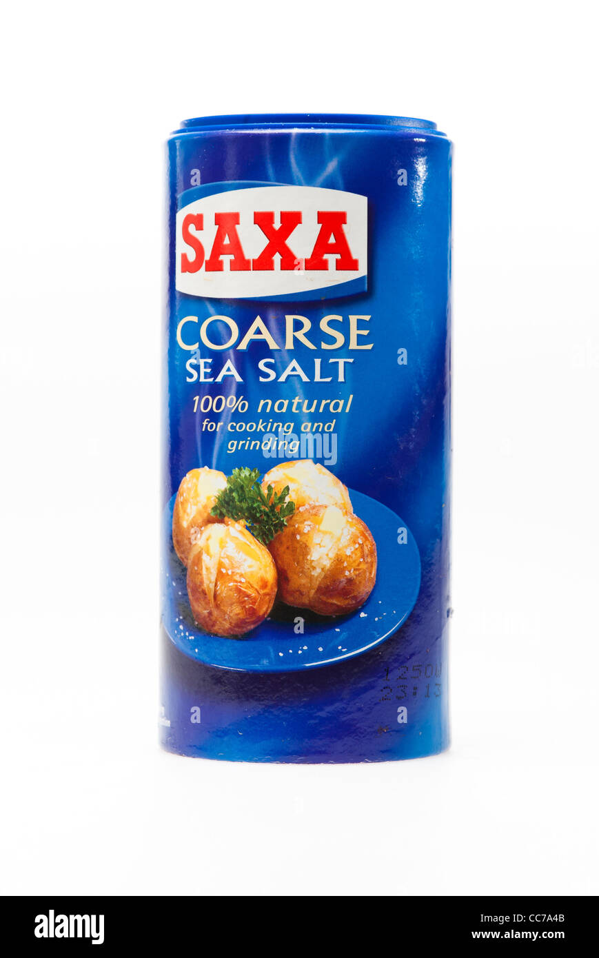 Un pack de SAXA gros sel de mer, UK Banque D'Images