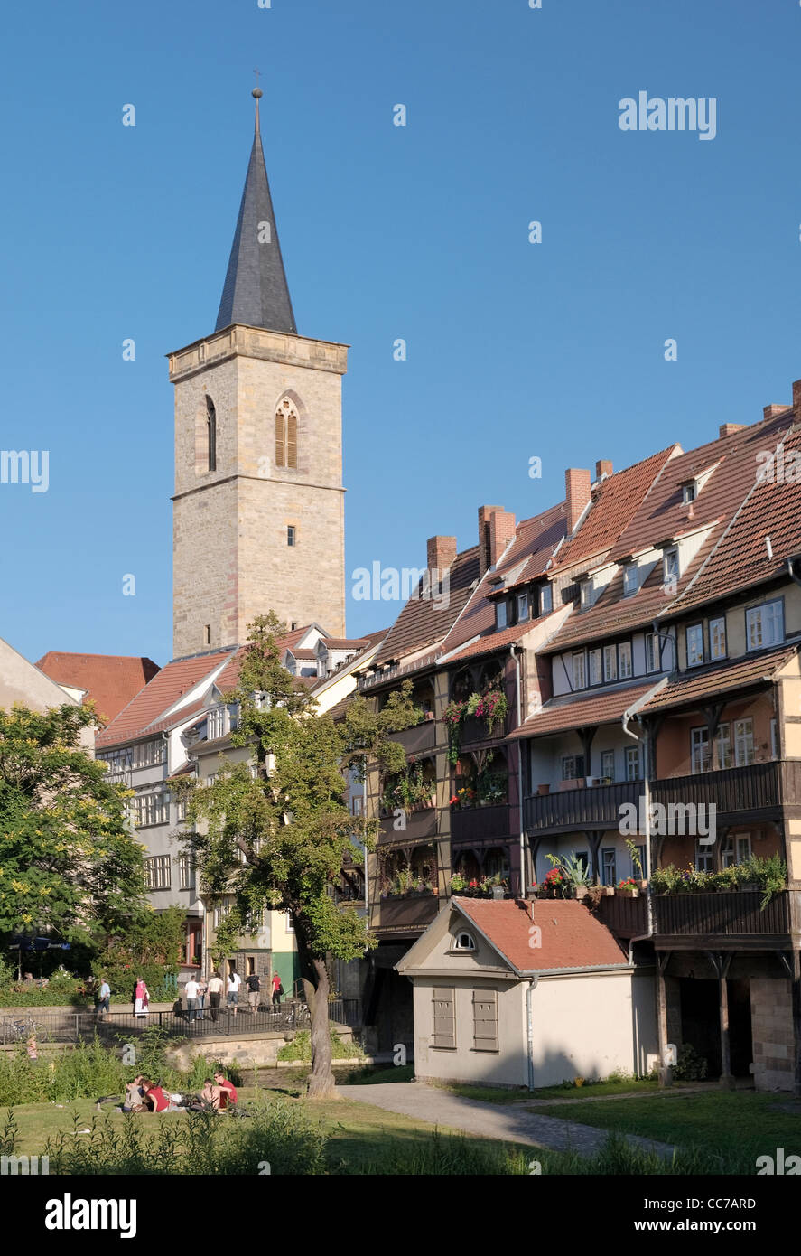 Pont du marchand, Kraemerbruecke et Église de Saint Aegidius, Erfurt, Thuringe, Allemagne, Europe Banque D'Images