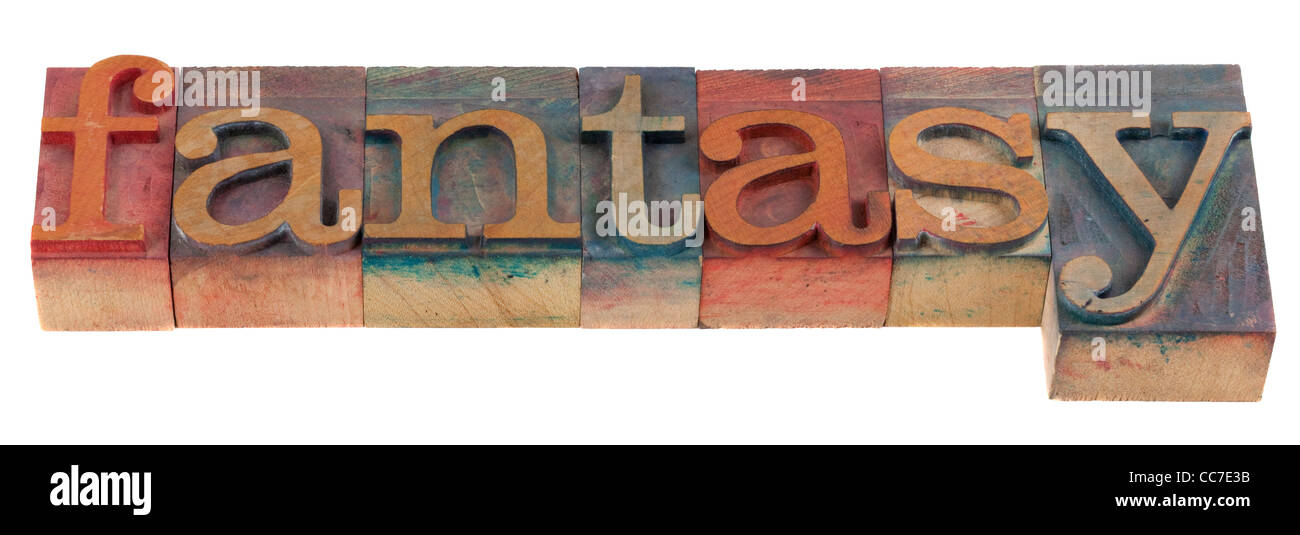 Fantasy - mot orthographié dans la typographie vintage blocs en bois Banque D'Images