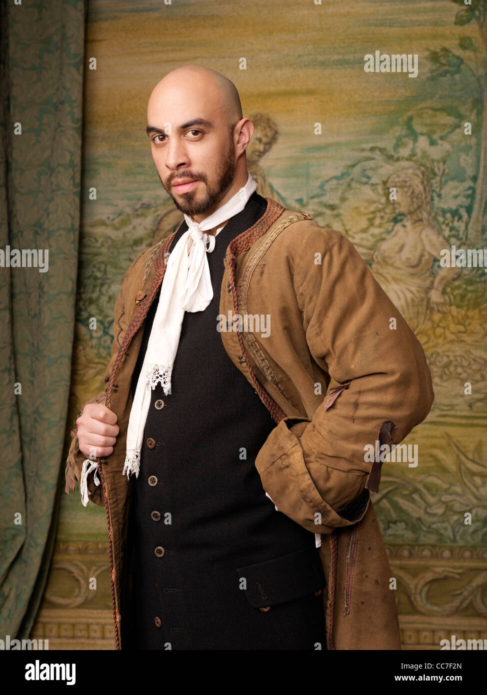 Acteur habillé en costume d'antan sur scène Banque D'Images