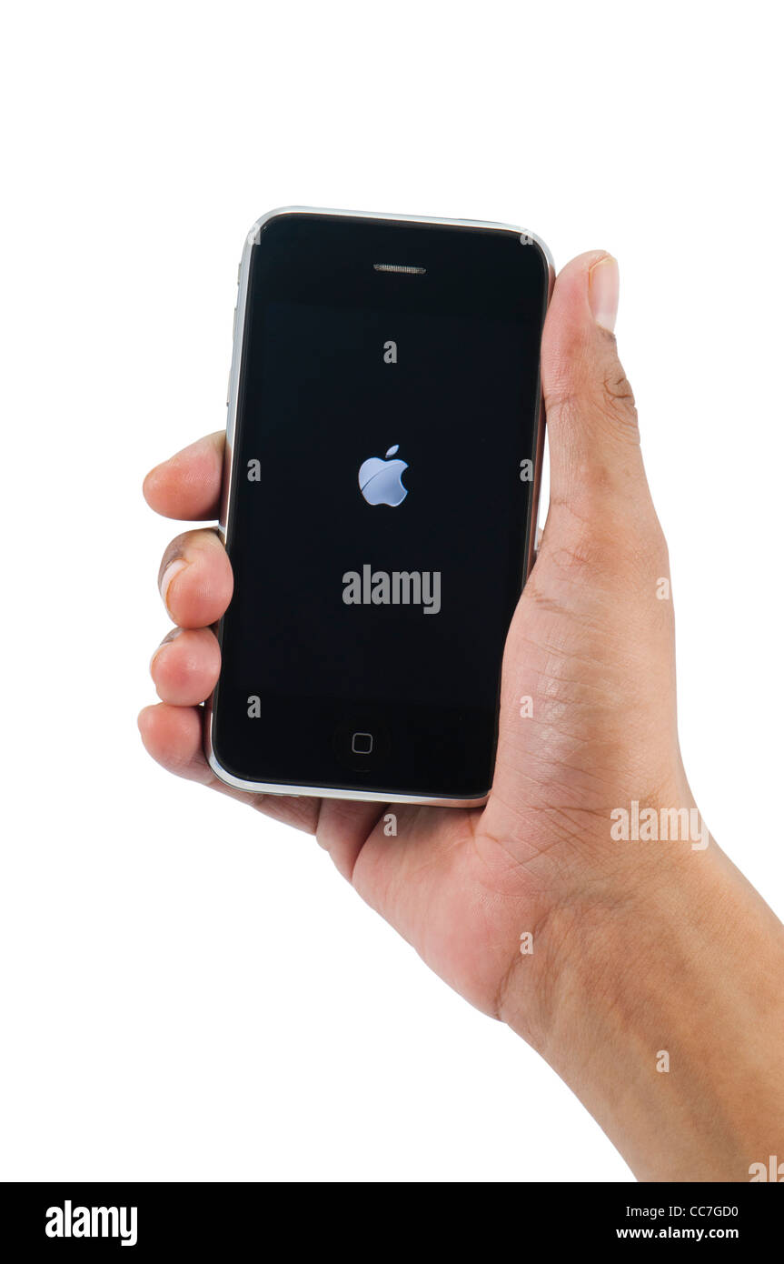 Logo Apple sur le démarrage de l'écran de l'iphone Banque D'Images