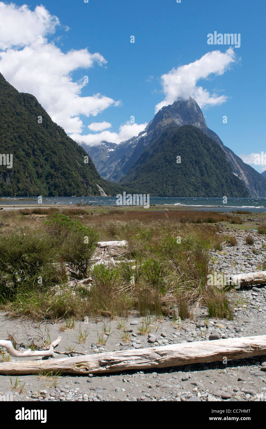 Le Parc National de Fiordland Milford Sound et la Mitre Peak New Zealand Banque D'Images