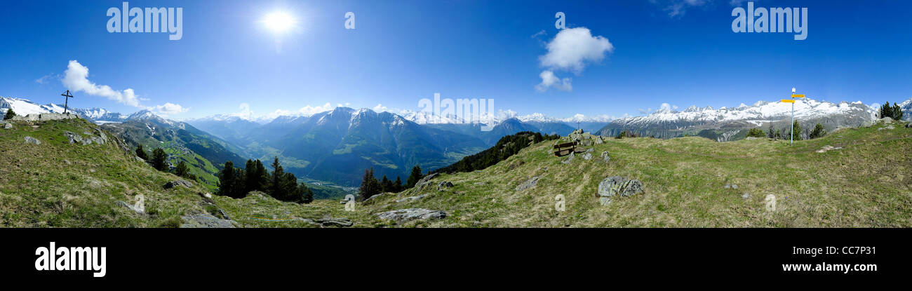 Panorama de 360 degrés de Riederhorn, Riederalp, Valais, Suisse Banque D'Images