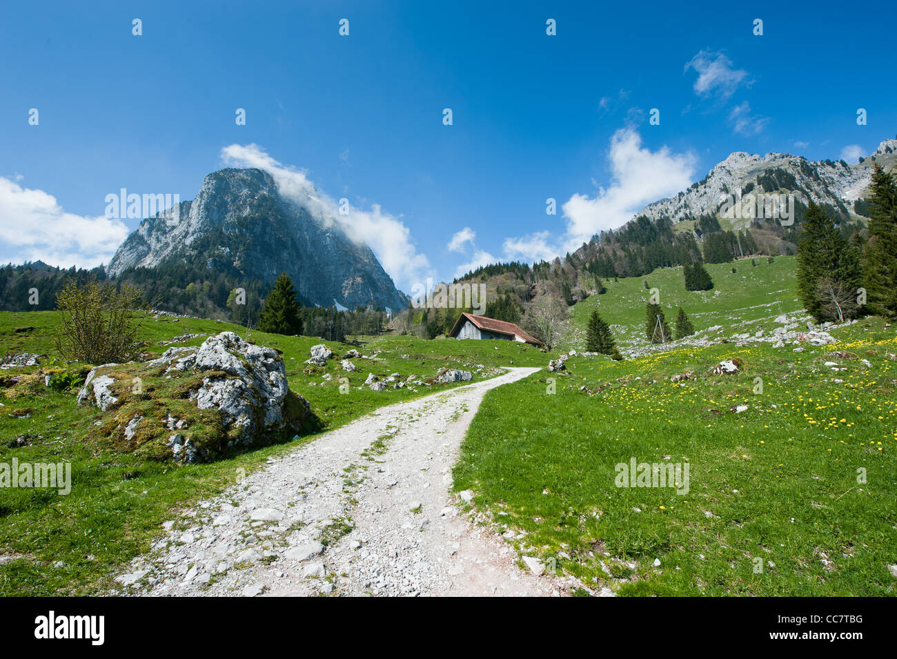 Vue panoramique de Grosser Mythen pic de montagne près de Brunni, Suisse Banque D'Images
