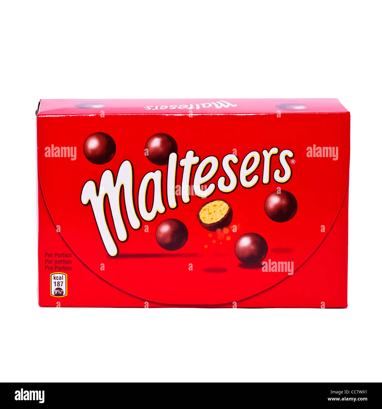 Une boîte de chocolats Maltesers sur fond blanc Banque D'Images