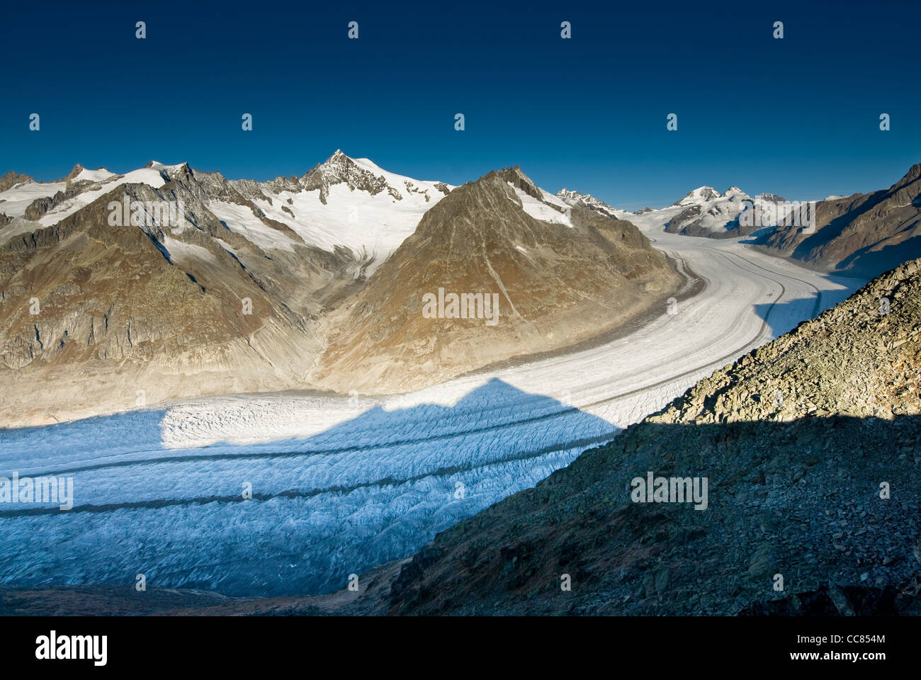 Glacier d'Aletsch, vue de l'Eggishorn, Valais, Suisse. Banque D'Images