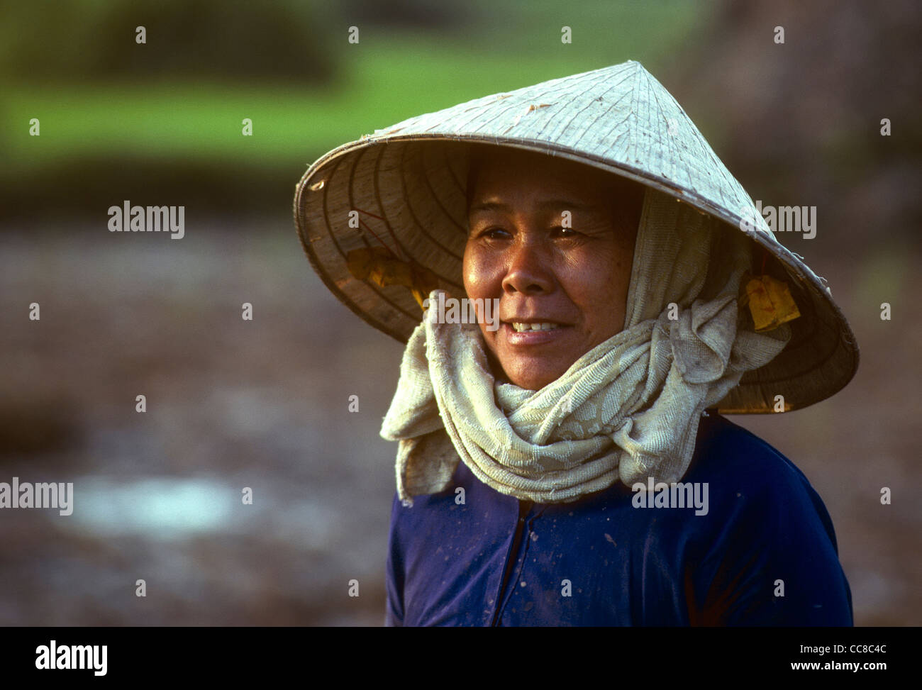 Portrait de femme coolie hat Delta du Mékong Vietnam Banque D'Images
