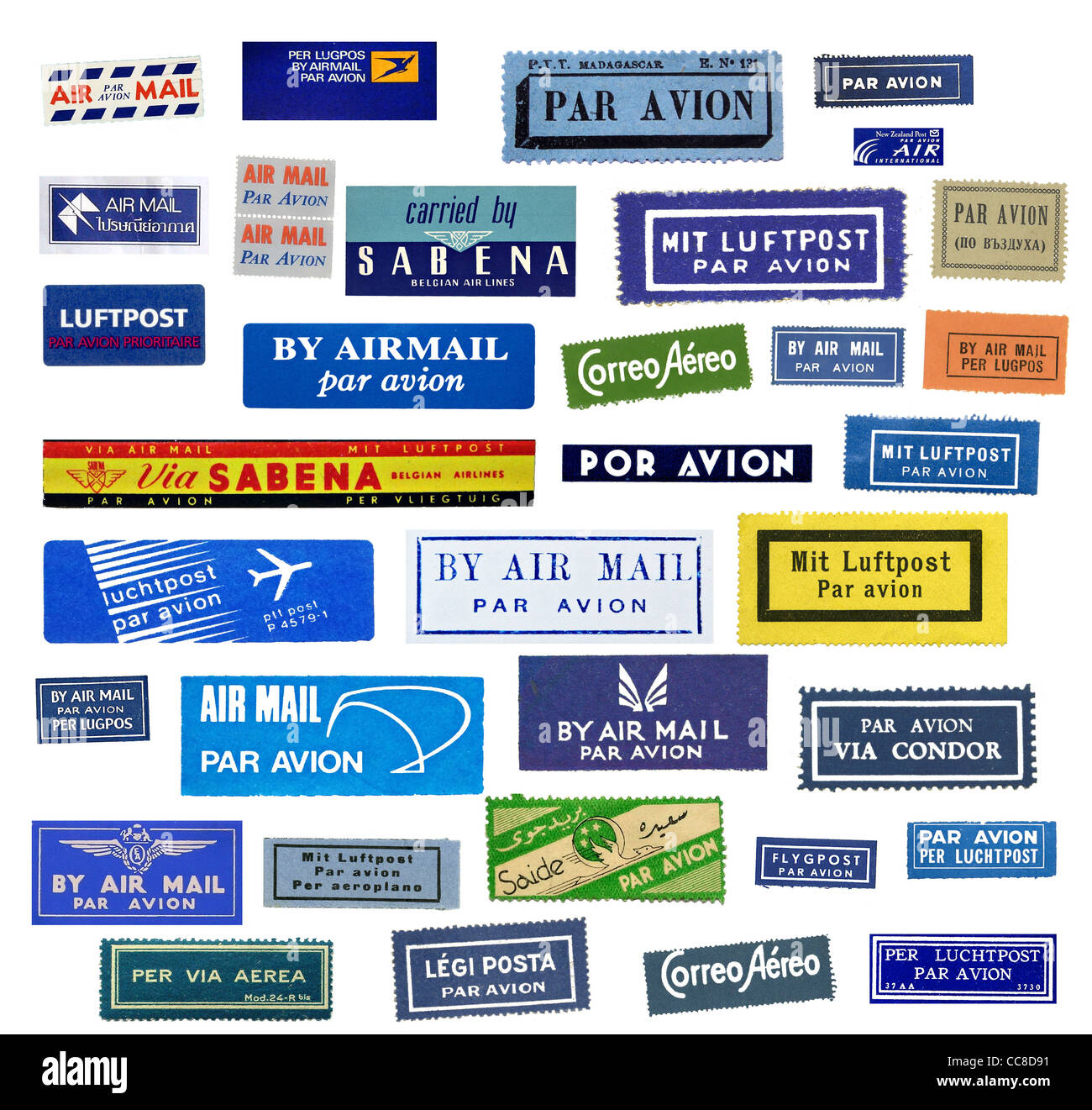 Vintage airmail des étiquettes à partir de tous les coins du monde Banque D'Images