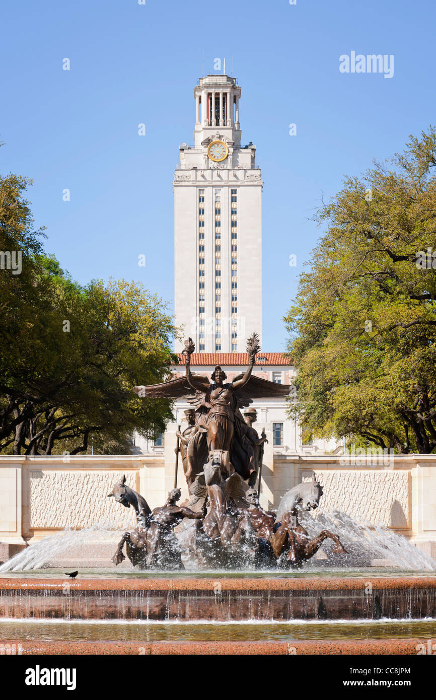 Bâtiment principal, Tour, Littlefield Fontaine, Université du Texas Austin, TX Banque D'Images