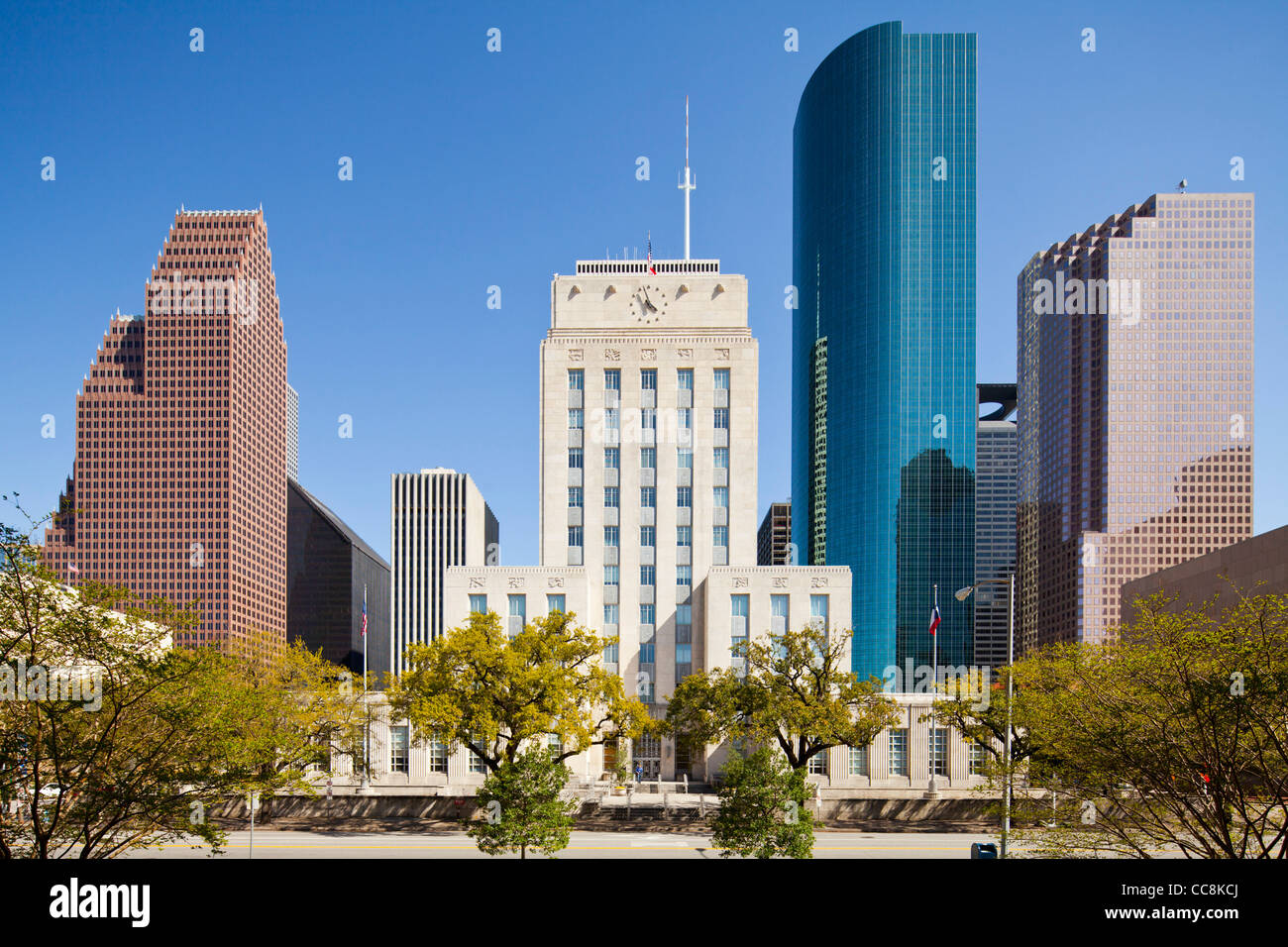 Skyline de Houston et l'Hôtel de Ville, au Texas Banque D'Images