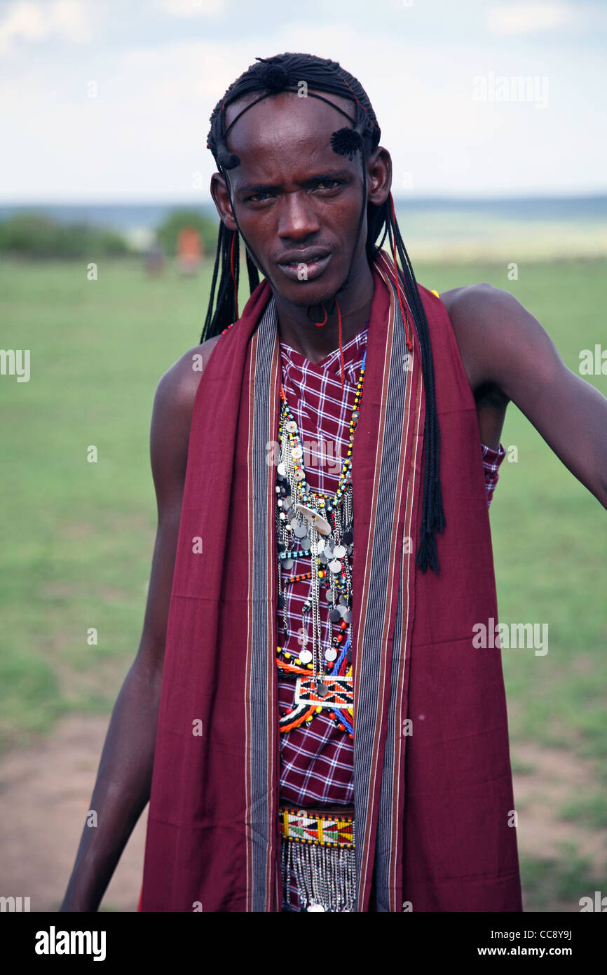 Masai man, Masai Mara, Kenya, Afrique de l'est. 2/2/2009. Photo: Stuart Boulton/Alay Banque D'Images