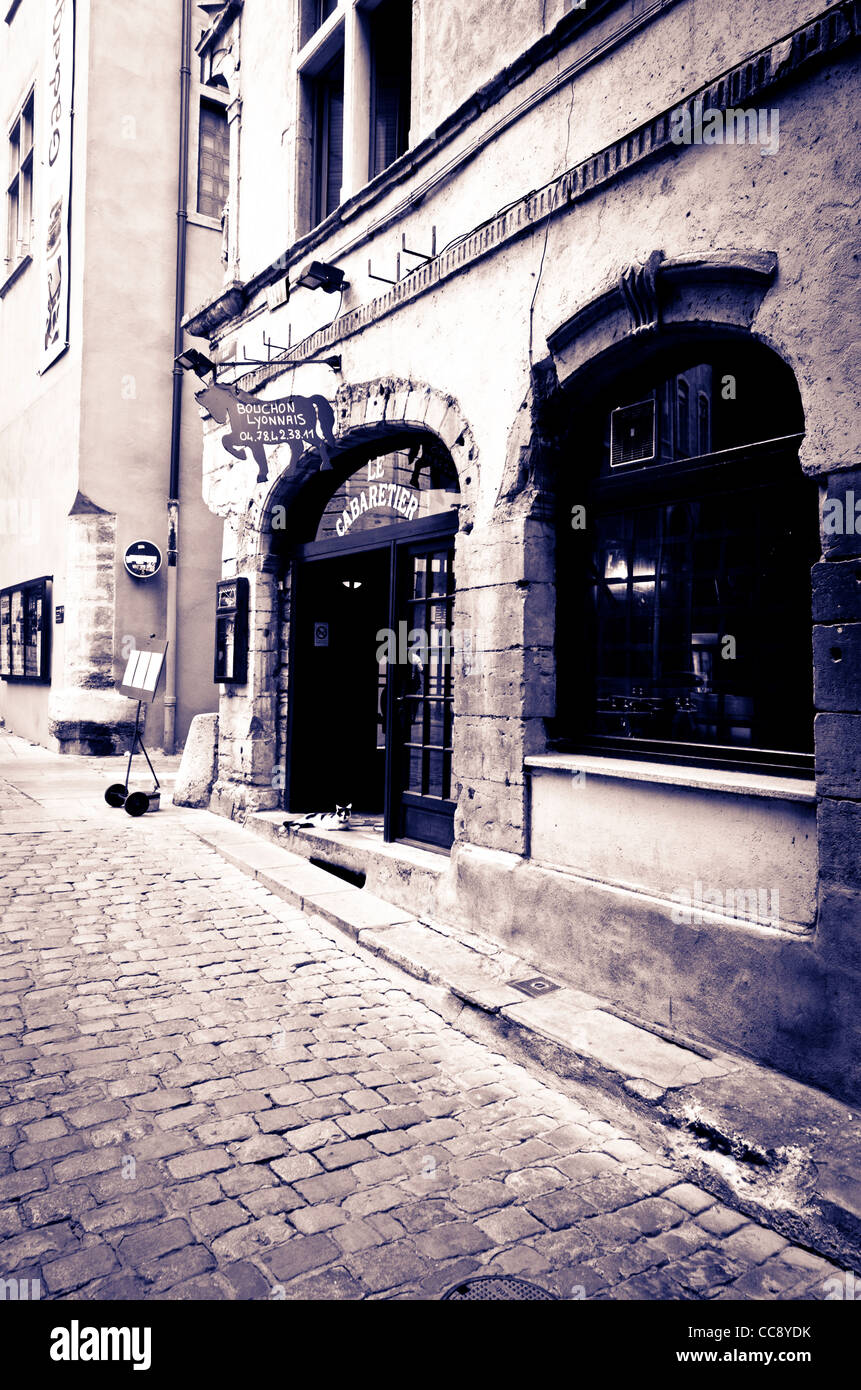 Le cabaretier Restaurant dans la vieille ville de Vieux Lyon, France (Site du patrimoine mondial de l'UNESCO) Banque D'Images