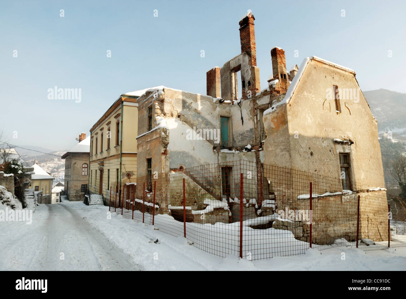 Bombardé et détruit des bâtiments à Jajce, qui n'est pas encore reconstruit. La Bosnie-et-Herzégovine Banque D'Images