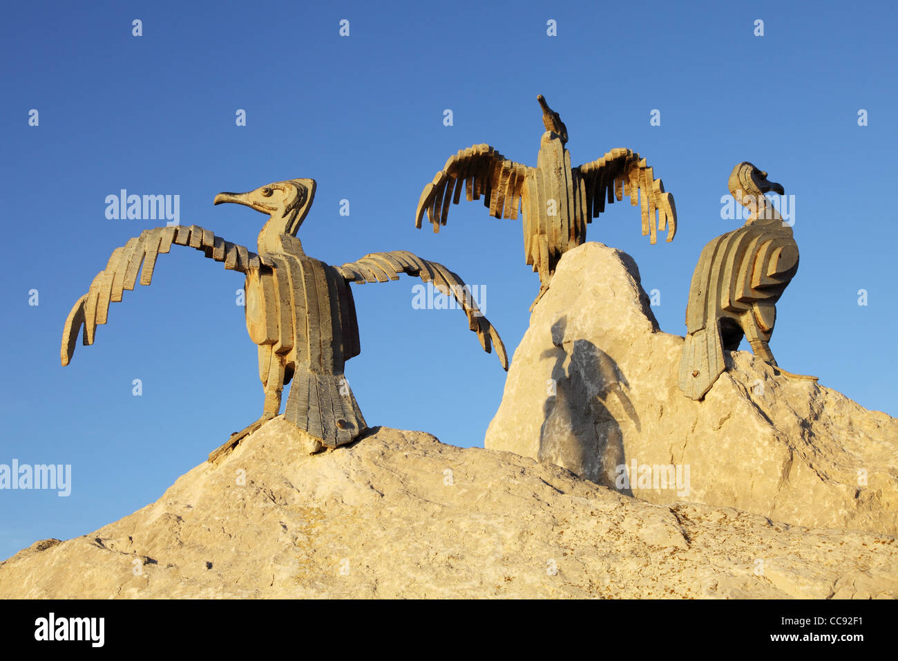 Le projet de sternes, cormorans métal sculpté par Brian tomba, Morecambe, North West England, UK Banque D'Images