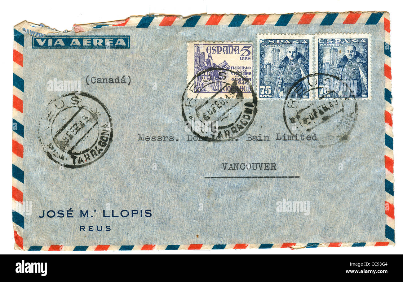 Vintage airmail enveloppe avec timbres espagnol Photo Stock - Alamy