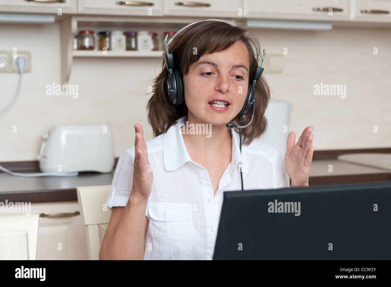 Conférence téléphonique - travail à domicile Banque D'Images