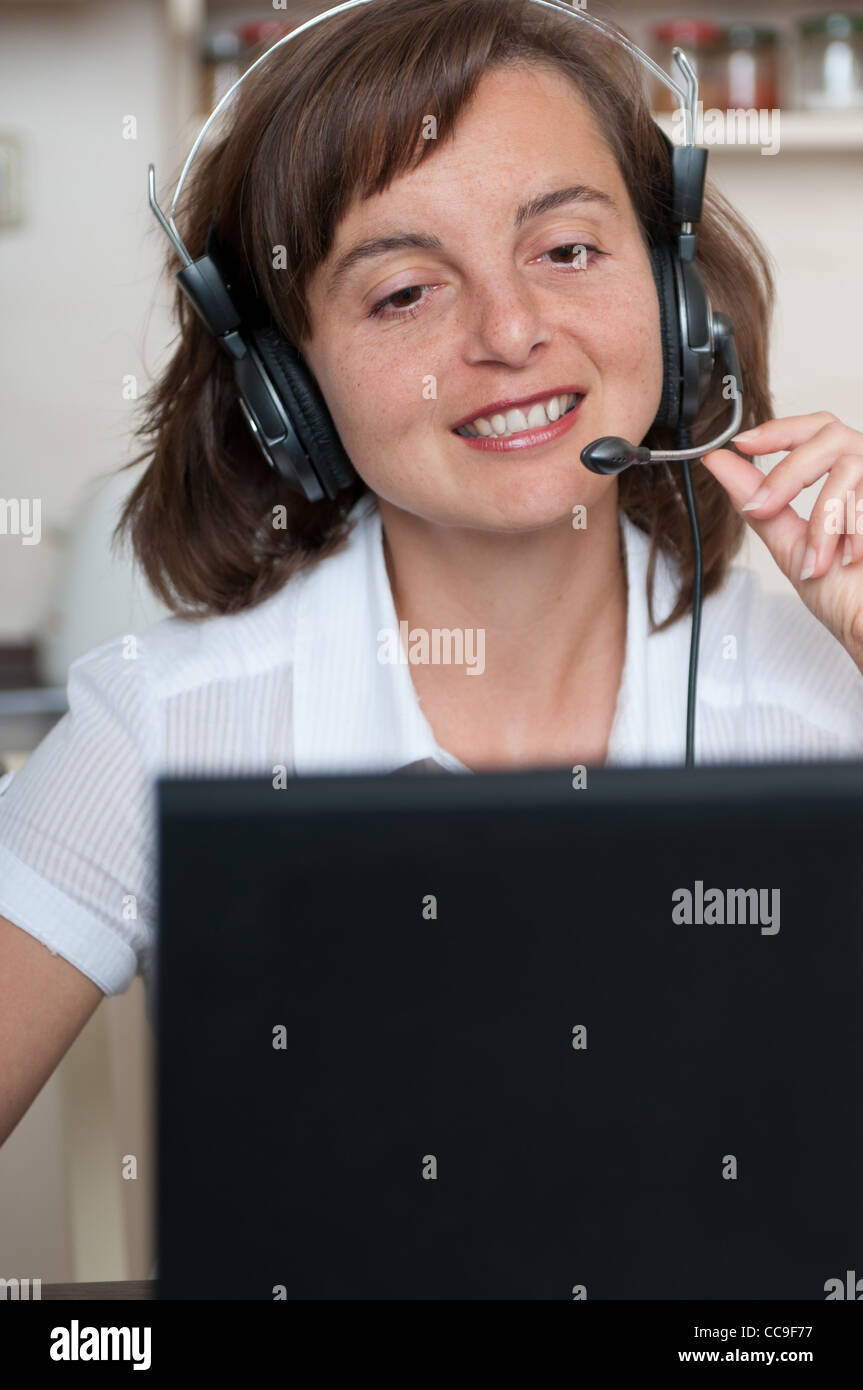 Conférence téléphonique - travail à domicile Banque D'Images