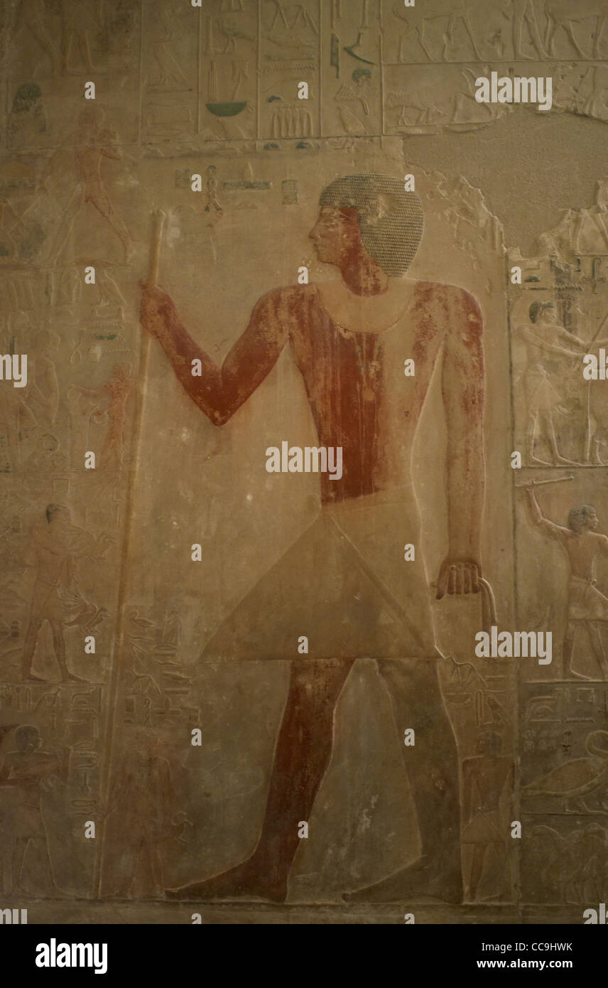 Mastaba de Ptahhotep et Akhethotep. 5ème dynastie. Vieux Royaume. Relief représentant Ptahhotep. Saqqara. L'Égypte. Banque D'Images