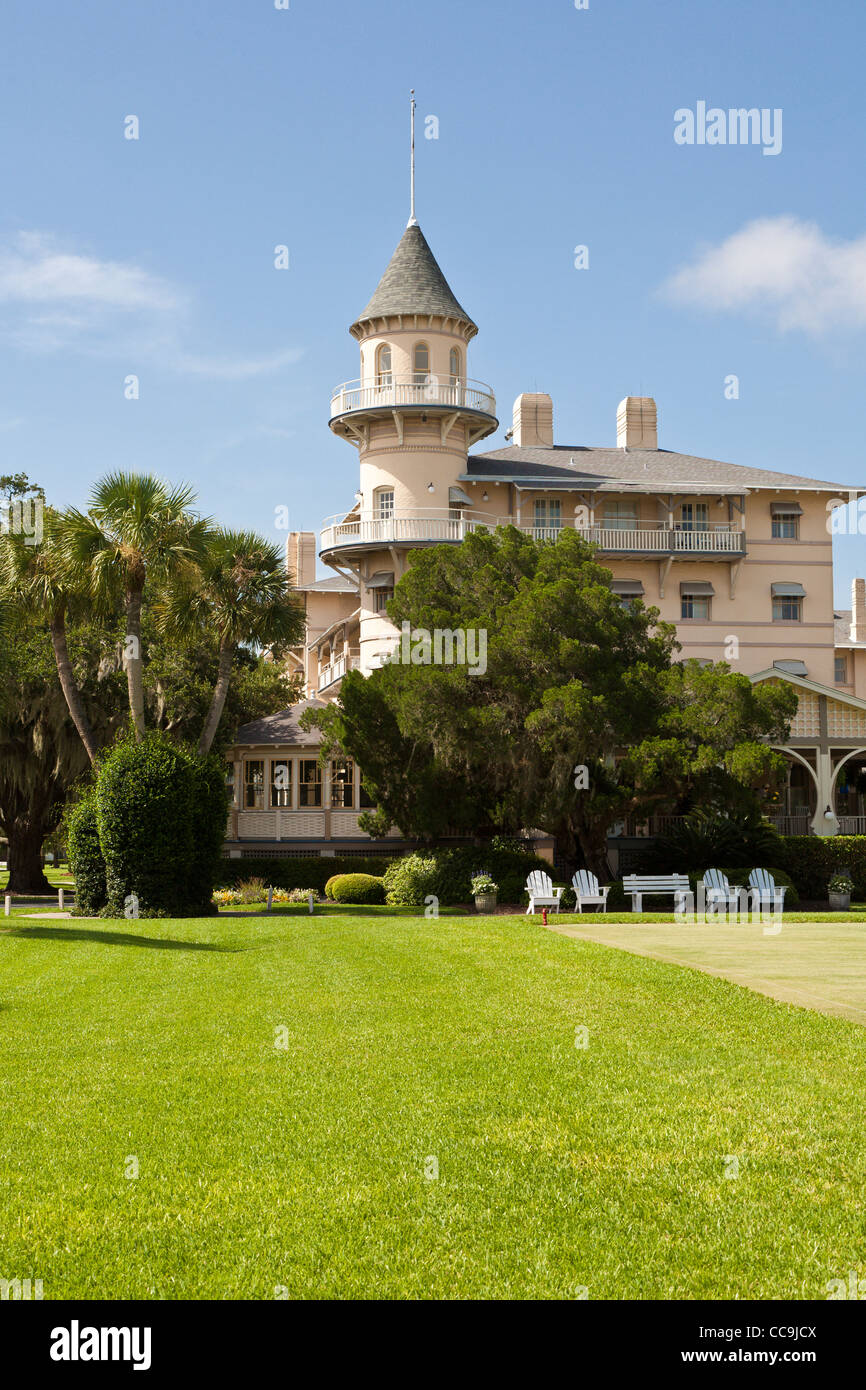 Tourelle sur le Jekyll Island Club resort historique à Jekyll Island, Géorgie. Banque D'Images