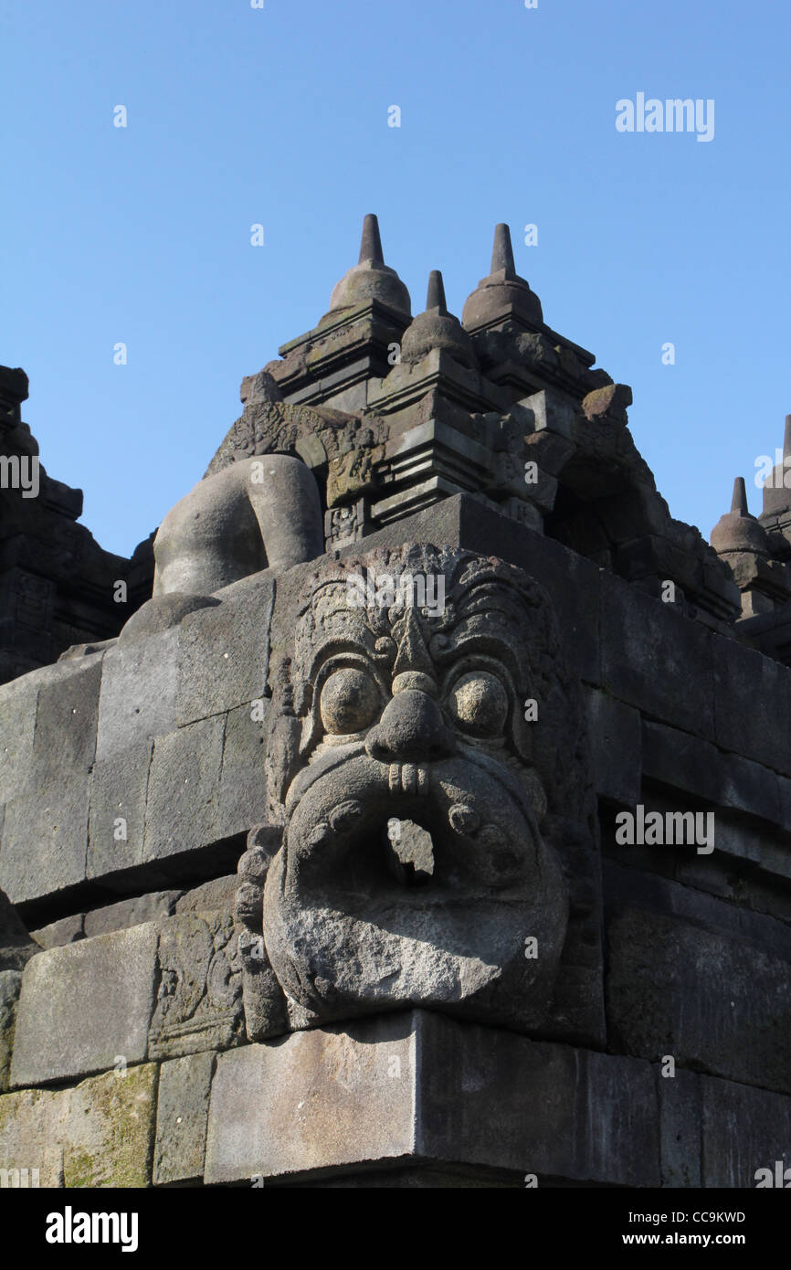 Close up statue temple bouddhiste Borobudur Indonésie Yogyakarta Banque D'Images
