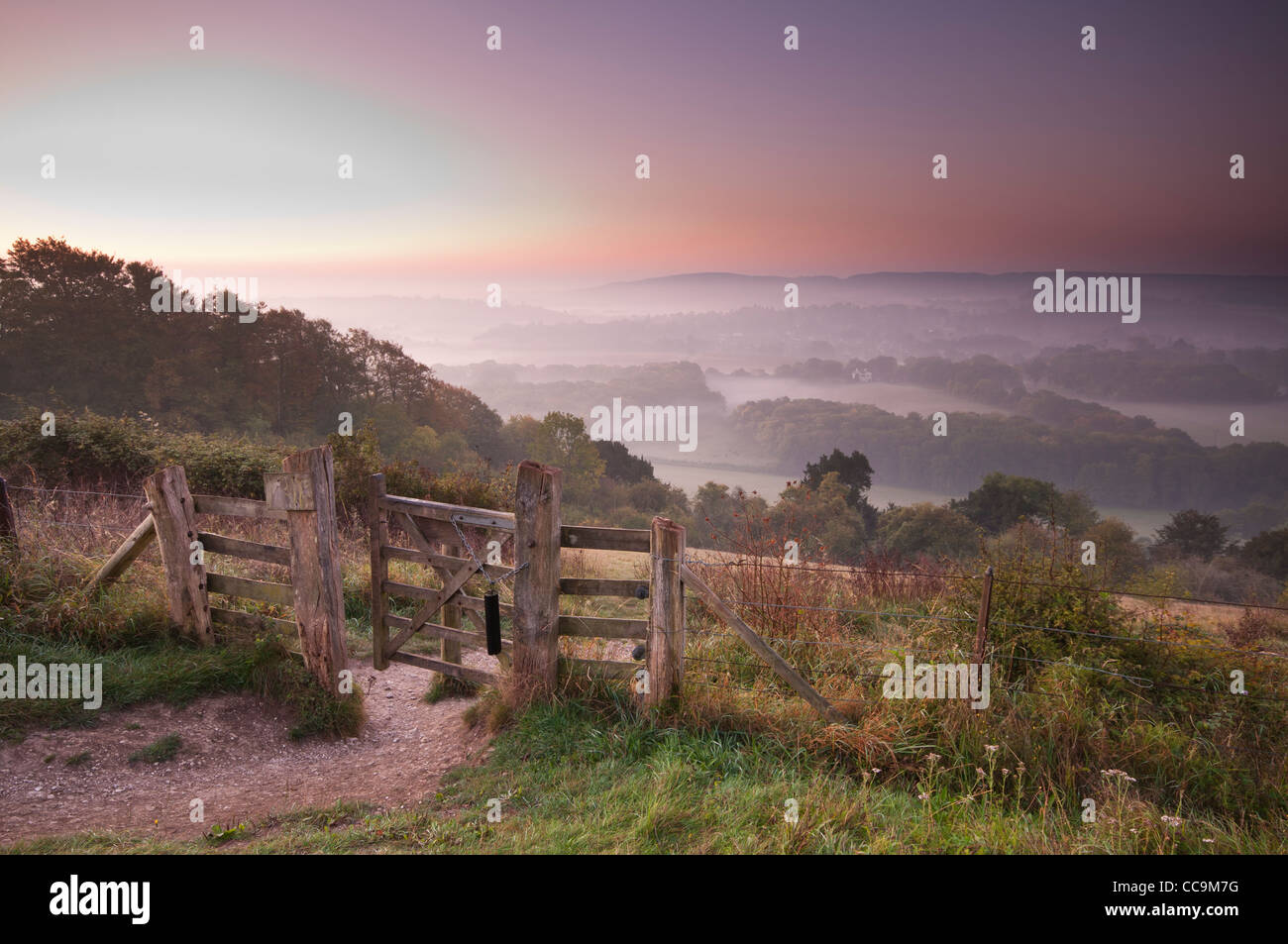 Vue depuis le bord de Ranmore Common, près de Dorking dans le Surrey, UK Banque D'Images