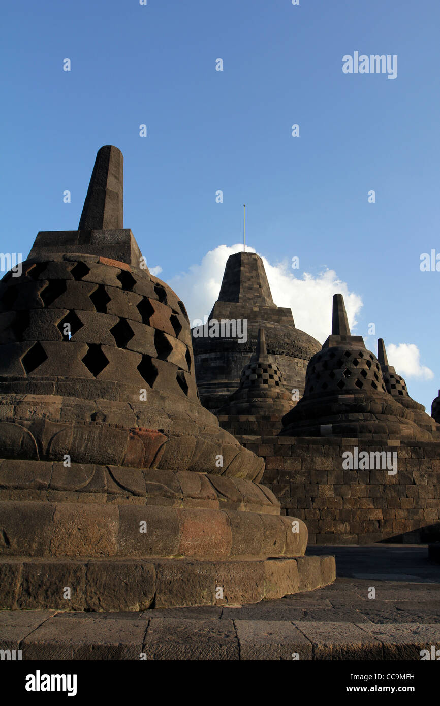 Timbre temple bouddhiste Borobudur Indonésie Yogyakarta Java Centrale Site du patrimoine mondial de l'Allégement Banque D'Images