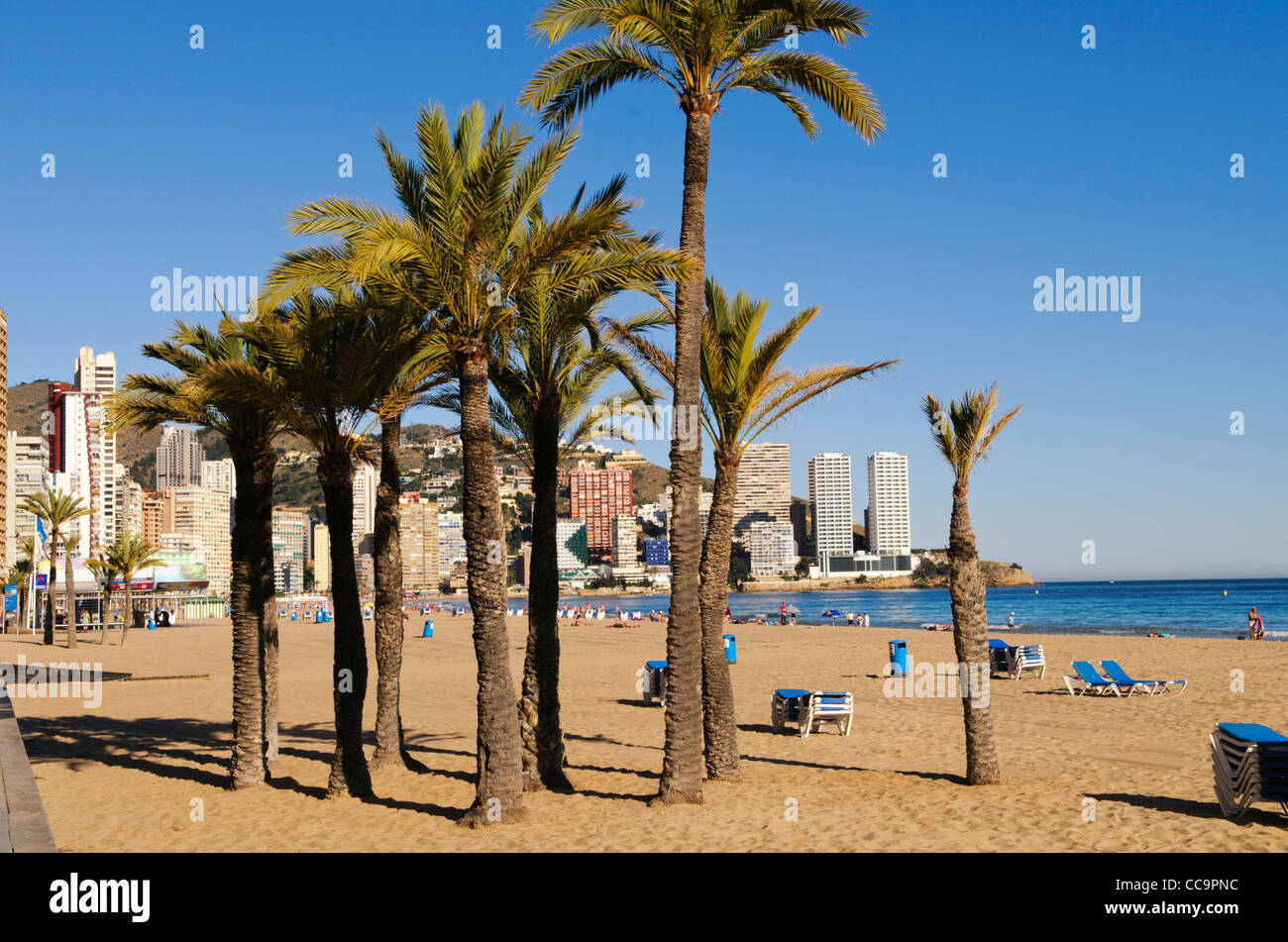 Plage de Playa Levante, Benidorm, Costa Blanca, Espagne Banque D'Images