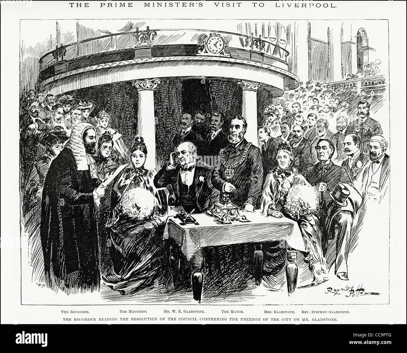 La gravure de l'époque victorienne du premier ministre libéral William Ewart Gladstone visite à Liverpool en 1892 Banque D'Images
