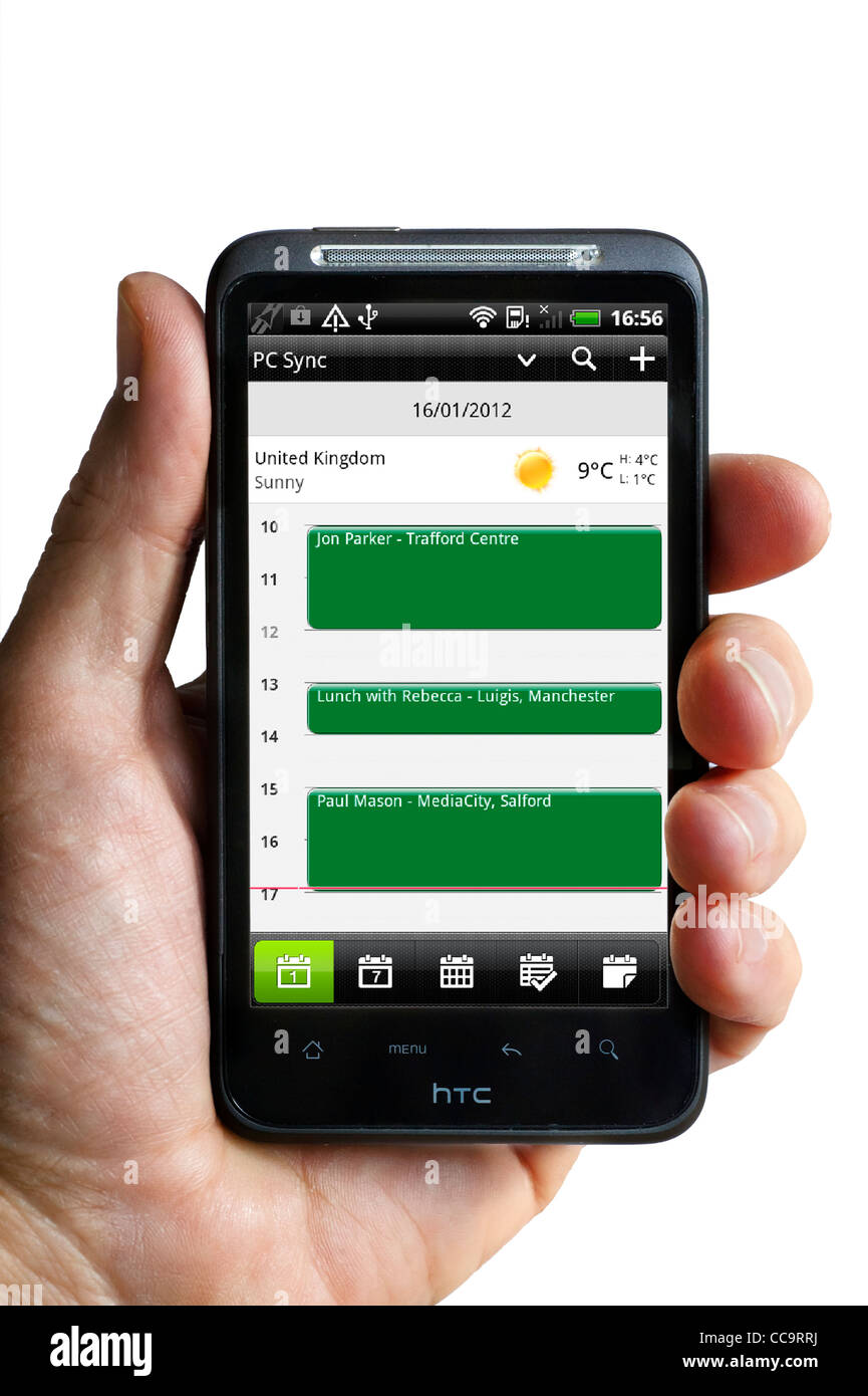 Dans le calendrier du journal sur un smartphone HTC Banque D'Images