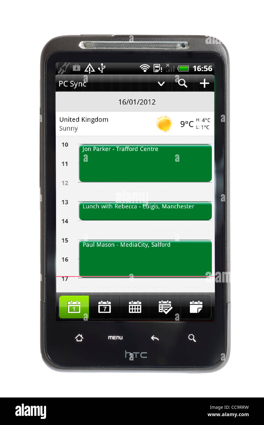 Dans le calendrier du journal sur un smartphone HTC Banque D'Images
