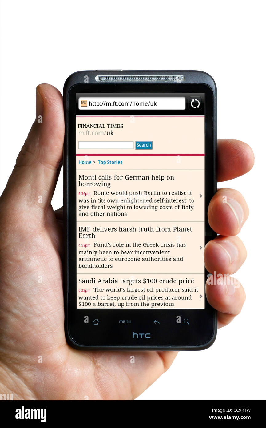 Le Financial Times online edition vu sur un smartphone HTC Banque D'Images