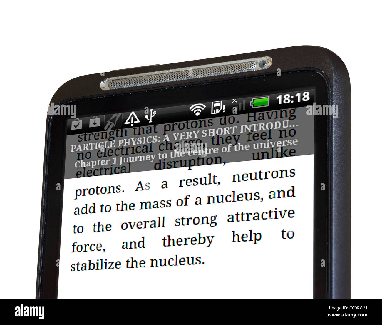 La lecture d'un livre sur l'application Kindle sur un smartphone HTC Android Banque D'Images