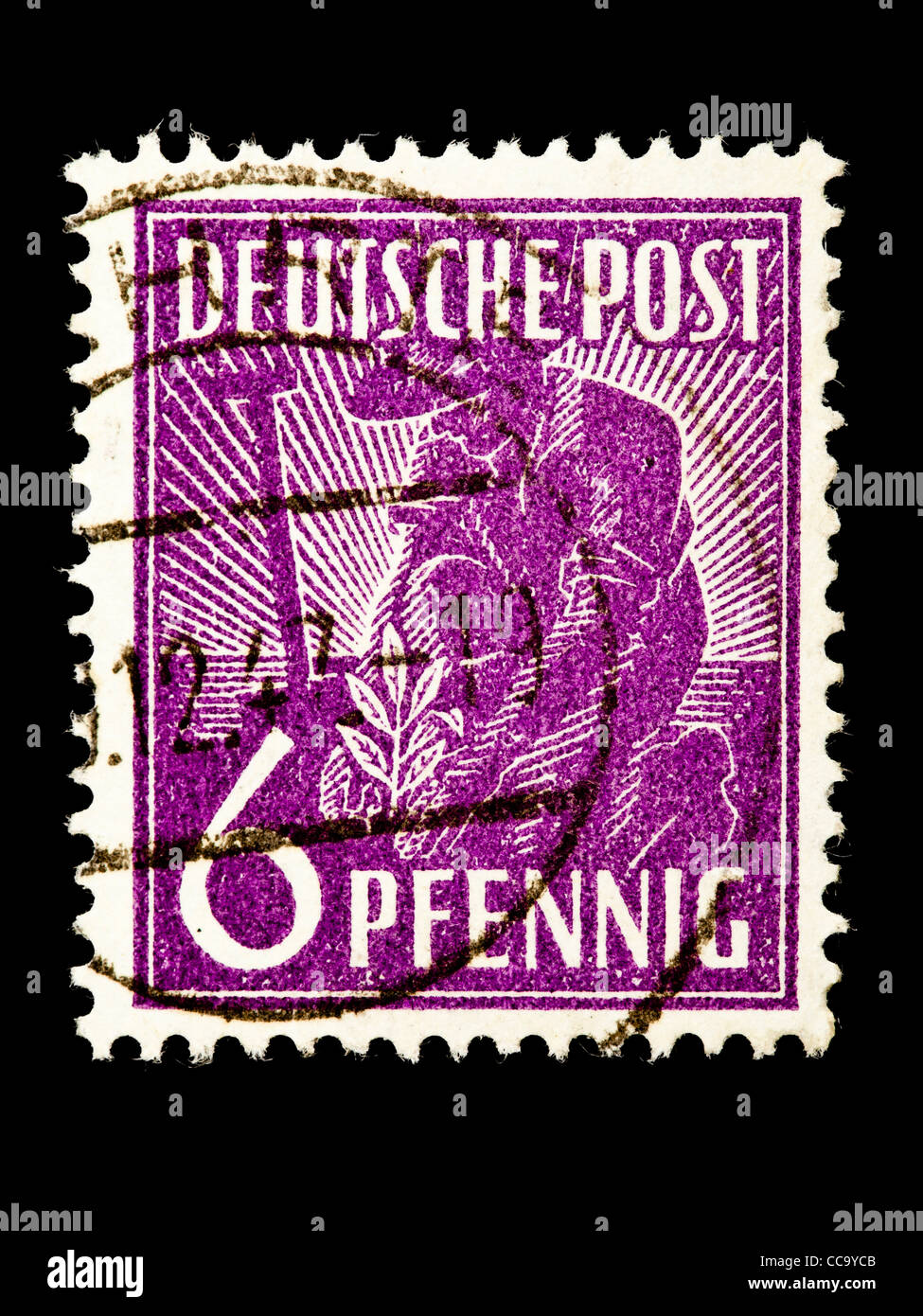 Timbre-poste : Deutsche Post, semoir, 6 pfennig, 1947, estampillé Banque D'Images