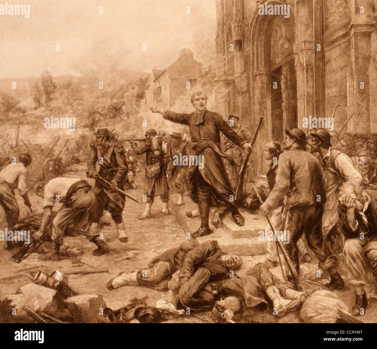 Bazeilles 1870 Guerre franco-allemande de la bataille, en face de l'église, à Bazeilles, France. Banque D'Images