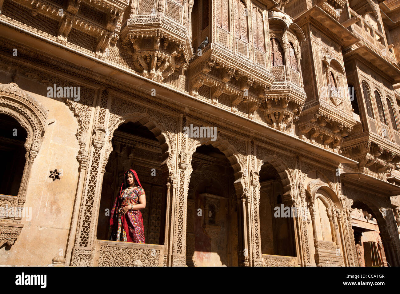 19e siècle Patwa Ki Haveli, construit entre 1800 et 1860 par 5 frères Jain, à Jaisalmer, dans le Rajasthan, Inde. Banque D'Images
