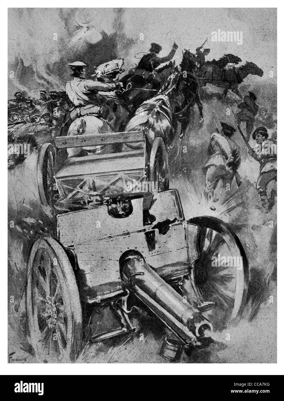 1914 La Russie capturé 200 fusils Lemberg Ukraine domaine d'artillerie artilleur à cheval chargé d'armes des armes à feu Banque D'Images