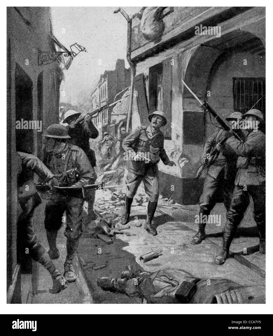 1917 combats de rue Beaumetz 23 mars main en main la lutte contre la peur danger baïonnette fusil décombres agent de patrouille urbaine ville France Banque D'Images