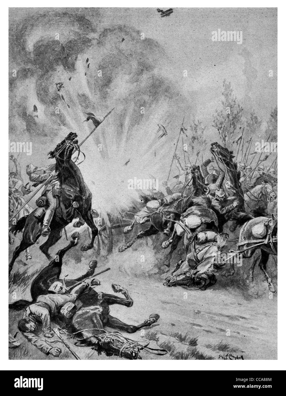 1914 Bombardier britannique Royal Flying Corps de cavalerie allemande attentat frappant de la remorque de munitions explosives explosion Banque D'Images