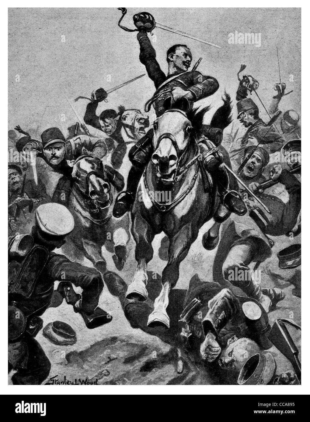 1916 cavalerie française attaqué 200 Allemands avec Sabre lance gloire colère charge cheval poignarder mortellement blessé slash sabre officier Banque D'Images