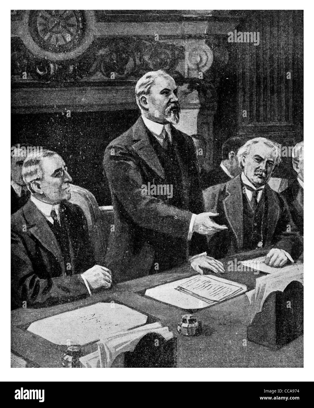 Conférence de paix de Paris 1919 Jan 18 Le président Raymond Poincaré Président Thomas Woodrow Wilson, David Lloyd George Banque D'Images