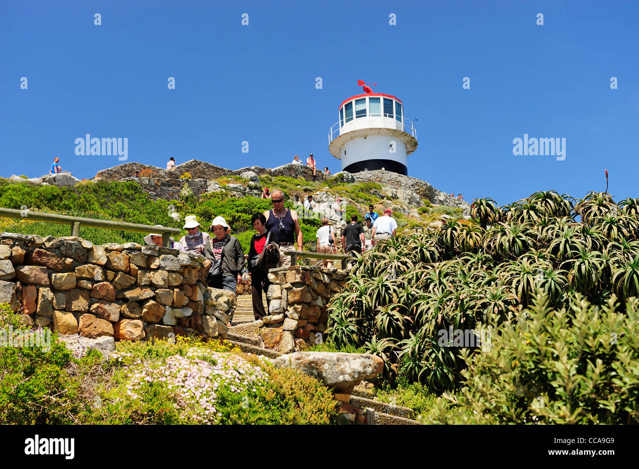 Ascension finale de Cape Point Lighthouse, péninsule du Cap, Western Cape, Afrique du Sud Banque D'Images