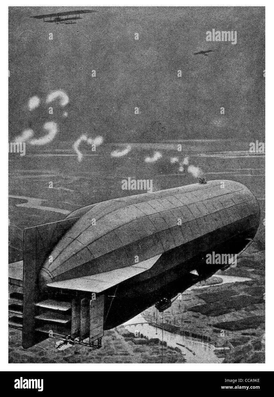 Sous attaque de bombardiers Zeppelin dirigeable allemand 1915 avions ont bombardé l'armée de l'air Impériale Royal Air corps machine gun Banque D'Images