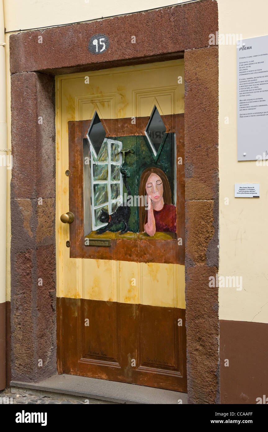 Portes peintes décoratives Vieille Ville Funchal Madeira Portugal Europe de l'UE Banque D'Images